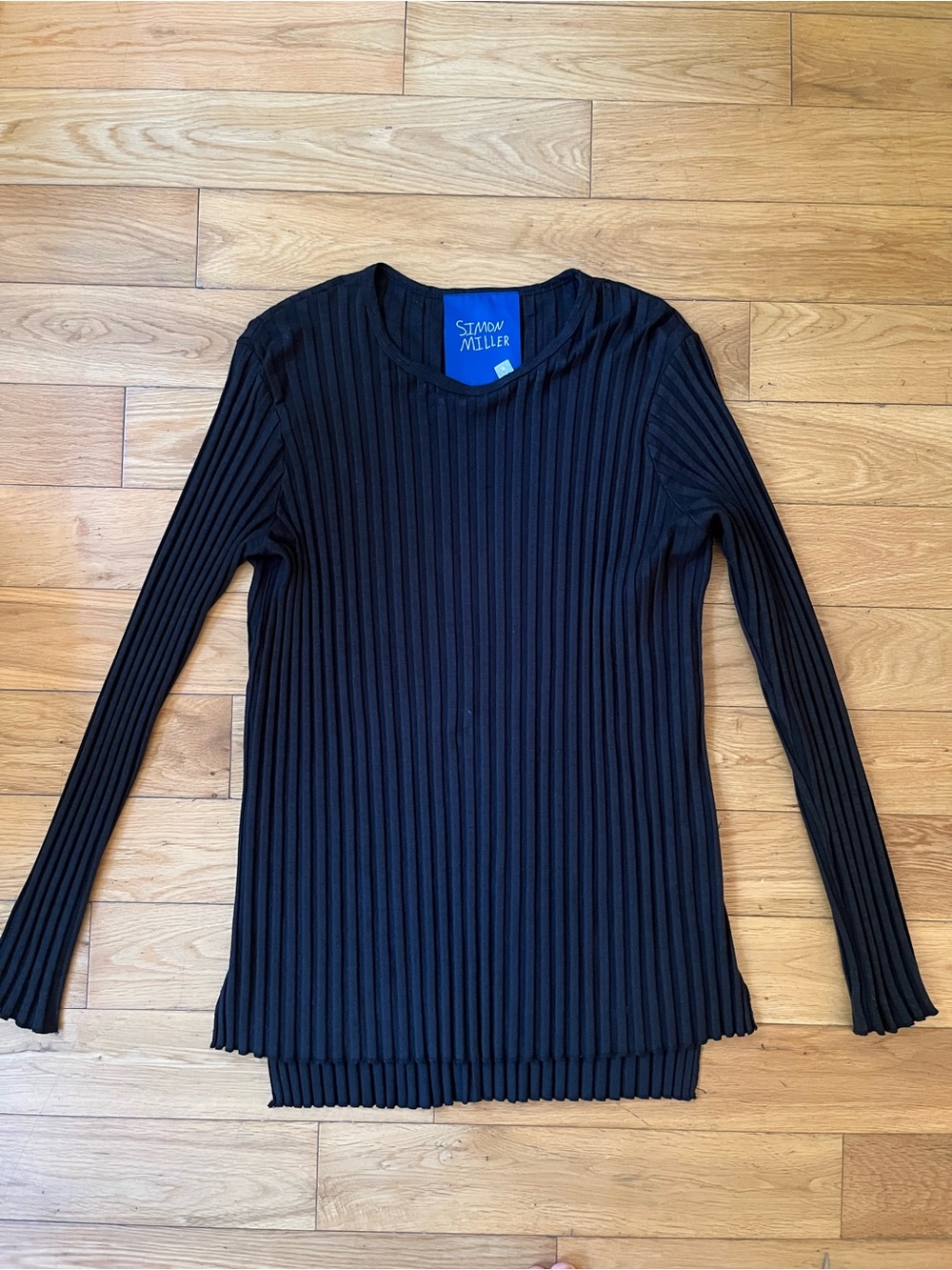 Simon Miller Calusa Rib Knit Long Sleeve Scoop Neck Black Modal Sweater M